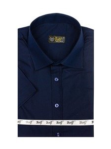 Men's Elegant Short Sleeve Shirt Navy Blue Bolf 7501