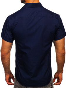 Men's Elegant Short Sleeve Shirt Navy Blue Bolf 7501