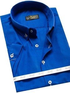 Men's Elegant Short Sleeve Shirt Royal Blue Bolf 5535