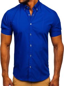 Men's Elegant Short Sleeve Shirt Royal Blue Bolf 5535