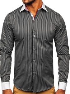 Men's Elegant Striped Long Sleeve Shirt Black Bolf 4785