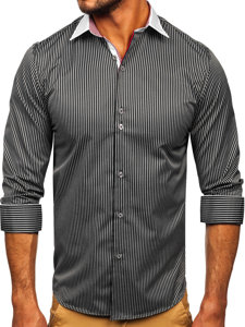 Men's Elegant Striped Long Sleeve Shirt Black Bolf 4785