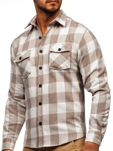 Men's Flannel Long Sleeve Shirt Beige Bolf 20723