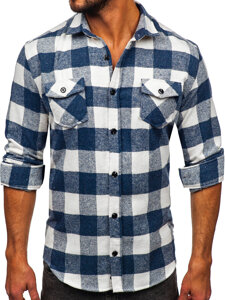 Men's Flannel Long Sleeve Shirt Blue Bolf 20723