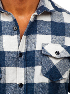 Men's Flannel Long Sleeve Shirt Blue Bolf 20723