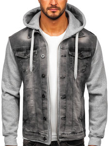 Men's Hooded Denim Jacket Grey Bolf 801