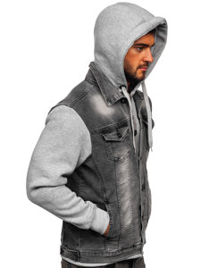 Men's Hooded Denim Jacket Grey Bolf 801