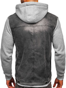 Men's Hooded Denim Jacket Grey Bolf 801