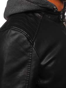 Men's Hooded Leather Jacket Black Bolf 1150