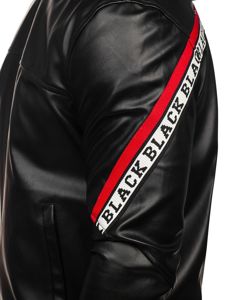 Men's Hooded Leather Jacket Black-Red Bolf HY614