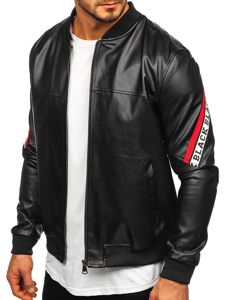 Men's Hooded Leather Jacket Black-Red Bolf HY614