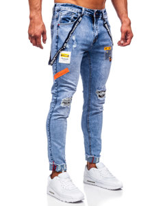 Men's Jeans Slim Fit with Suspenders Blue Bolf KS2102-2