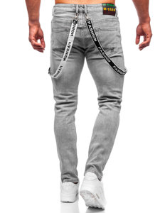 Men's Jeans Slim Fit with Suspenders Grey Bolf KX952