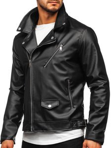 Men's Leather Biker Jacket Black Bolf 0006