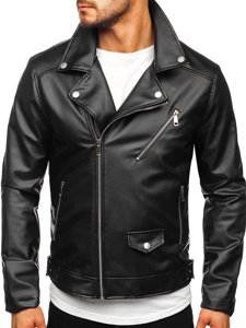 Men's Leather Biker Jacket Black Bolf 0006