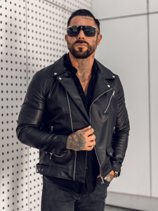 Men's Leather Biker Jacket Black Bolf 0006-B