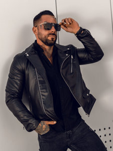 Men's Leather Biker Jacket Black Bolf 0006-B