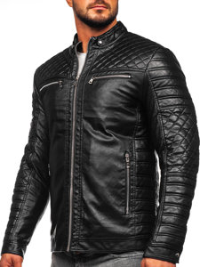 Men's Leather Biker Jacket Black Bolf 11Z8002