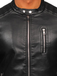 Men's Leather Biker Jacket Black Bolf 11Z8017