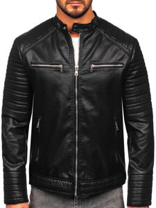 Men's Leather Biker Jacket Black Bolf 11Z8023