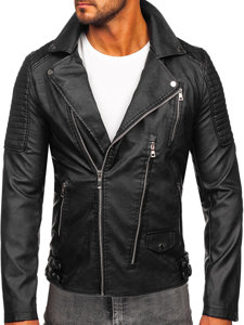 Men's Leather Biker Jacket Black Bolf 11Z8026