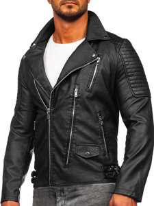 Men's Leather Biker Jacket Black Bolf 11Z8026