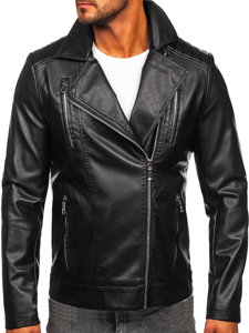 Men's Leather Biker Jacket Black Bolf 11Z8056