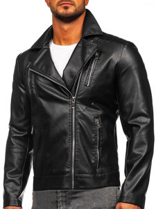 Men's Leather Biker Jacket Black Bolf 11Z8056