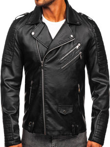 Men's Leather Biker Jacket Black Bolf 11Z8065