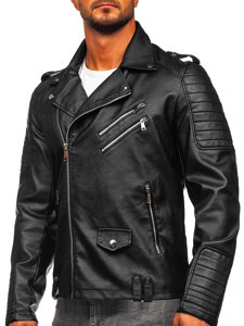 Men's Leather Biker Jacket Black Bolf 11Z8065