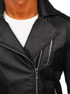 Men's Leather Biker Jacket Black Bolf 11Z8067