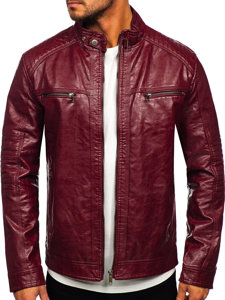 Men's Leather Biker Jacket Claret Bolf 2002