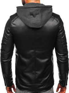 Men's Leather Biker Jacket with Hood Black Bolf 11Z8012-A