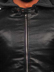 Men's Leather Biker Jacket with Hood Black Bolf 11Z8012-A