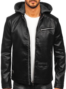 Men's Leather Biker Jacket with hood Black Bolf 11Z8022