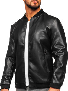 Men's Leather Bomber Jacket Black Bolf 11Z8015