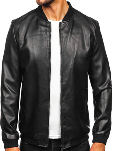 Men's Leather Bomber Jacket Black Bolf 11Z8105