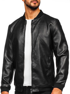 Men's Leather Bomber Jacket Black Bolf 11Z8105