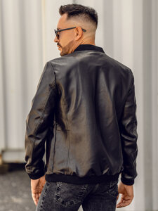 Men's Leather Bomber Jacket Black Bolf 11Z8105