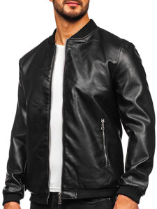 Men's Leather Bomber Jacket Black Bolf 11Z8106