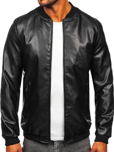 Men's Leather Bomber Jacket Black Bolf 11Z8107