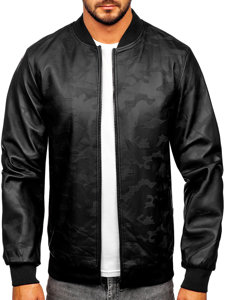 Men's Leather Bomber Jacket Black Bolf 3A63