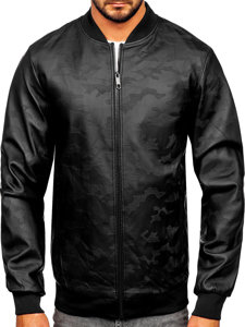 Men's Leather Bomber Jacket Black Bolf 3A63