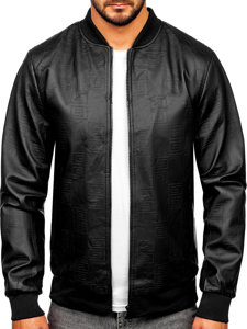 Men's Leather Bomber Jacket Black Bolf 3A65