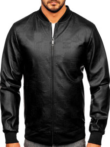 Men's Leather Bomber Jacket Black Bolf 3A65