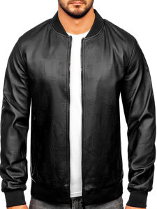 Men's Leather Bomber Jacket Black Bolf 3A66