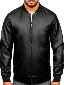 Men's Leather Bomber Jacket Black Bolf 3A66