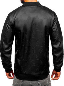 Men's Leather Bomber Jacket Black Bolf 3A66