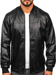 Men’s Leather Bomber Jacket Black Bolf 6705