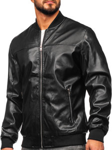 Men’s Leather Bomber Jacket Black Bolf 6705